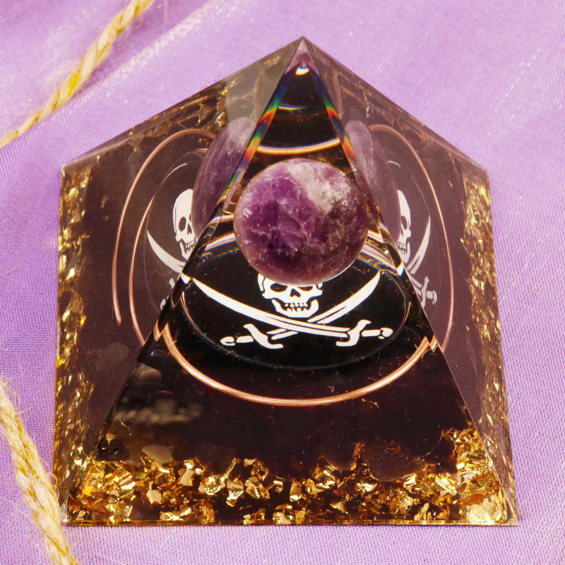 Ougin Amethyst Obsidian Skull Symbol Orgone Pyramid - Image 3