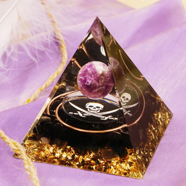 Ougin Amethyst Obsidian Skull Symbol Orgone Pyramid