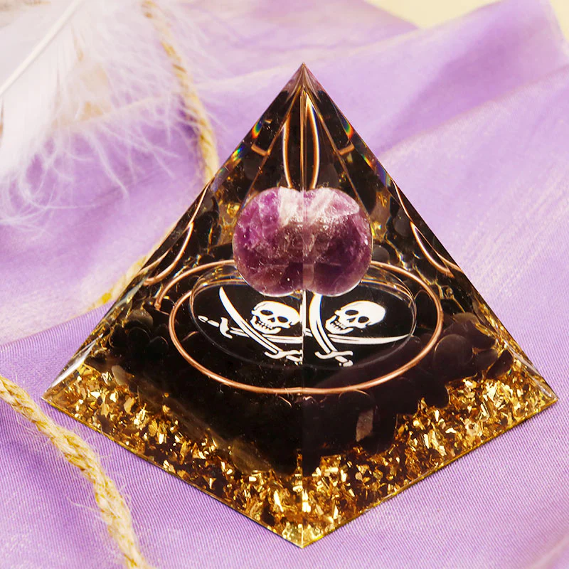 Ougin Amethyst Obsidian Skull Symbol Orgone Pyramid - Image 2