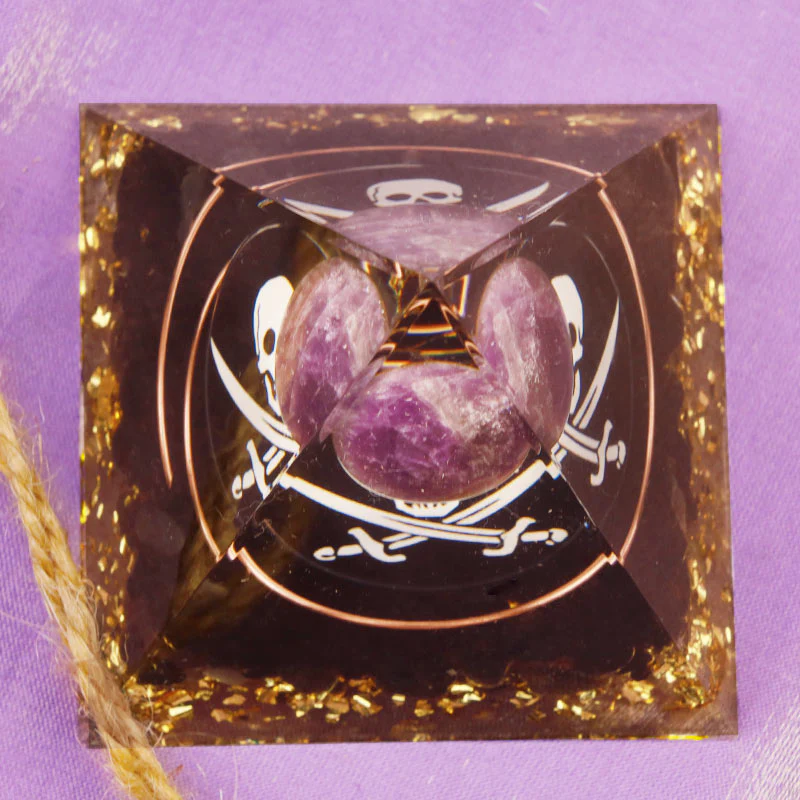 Ougin Amethyst Obsidian Skull Symbol Orgone Pyramid - Image 5